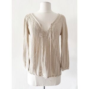 Vintage Y2K 2000s DKNY Open Knit Cotton Cream Sweater Size Medium (M)